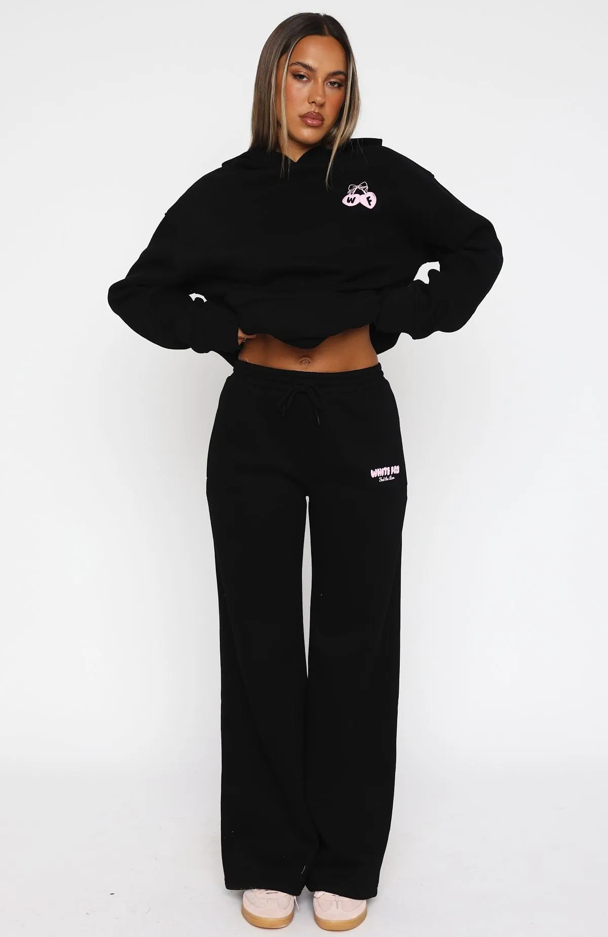 Feel The Love Wide Leg Sweatpants Black Cozy Waistband