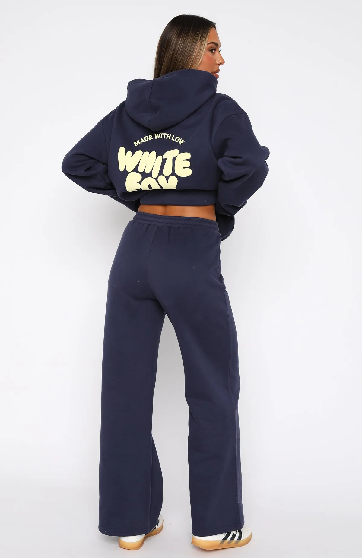 Feminine Fit With Love For You Wide Leg Sweatpants Navy