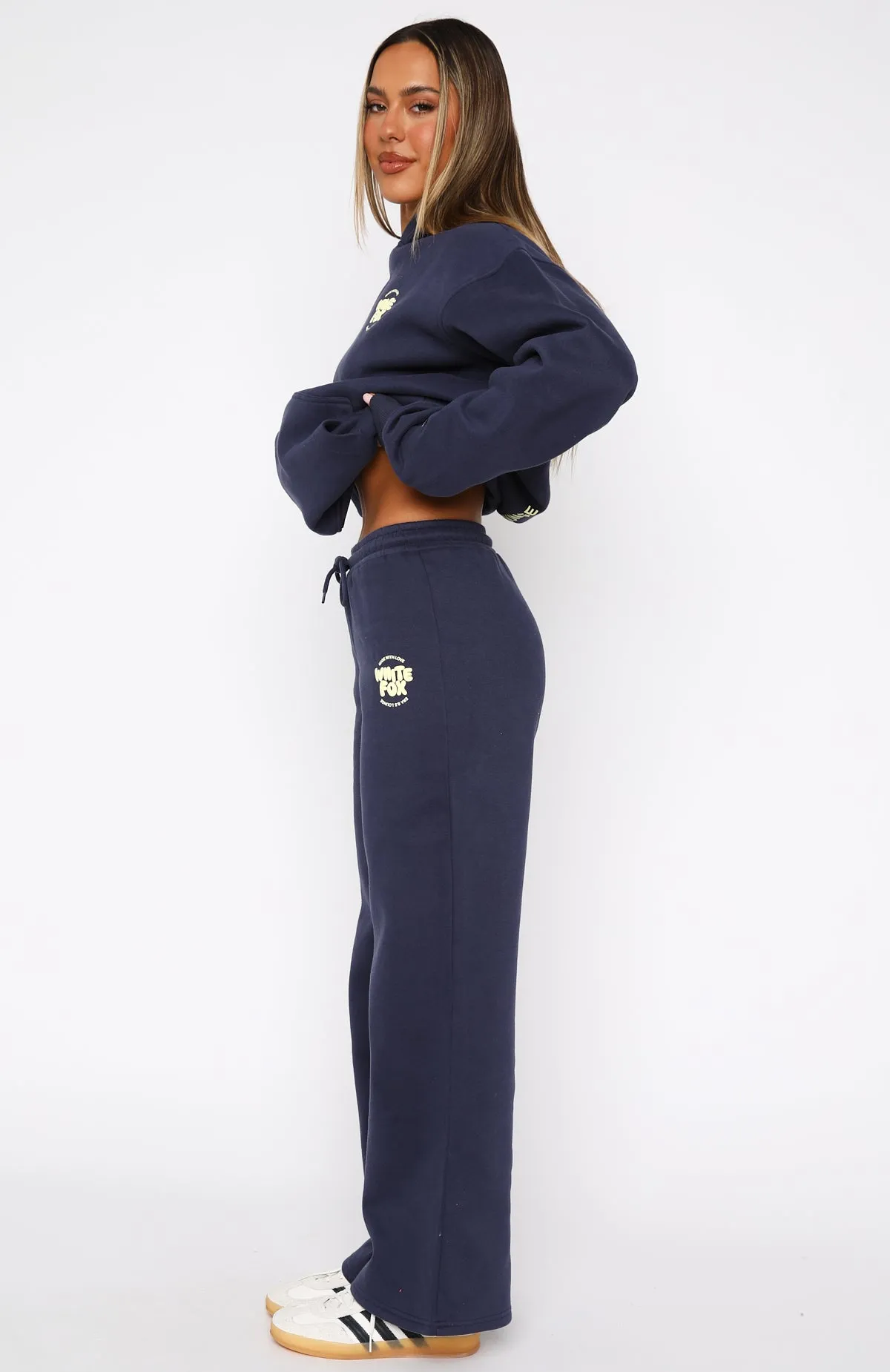 Feminine Fit With Love For You Wide Leg Sweatpants Navy