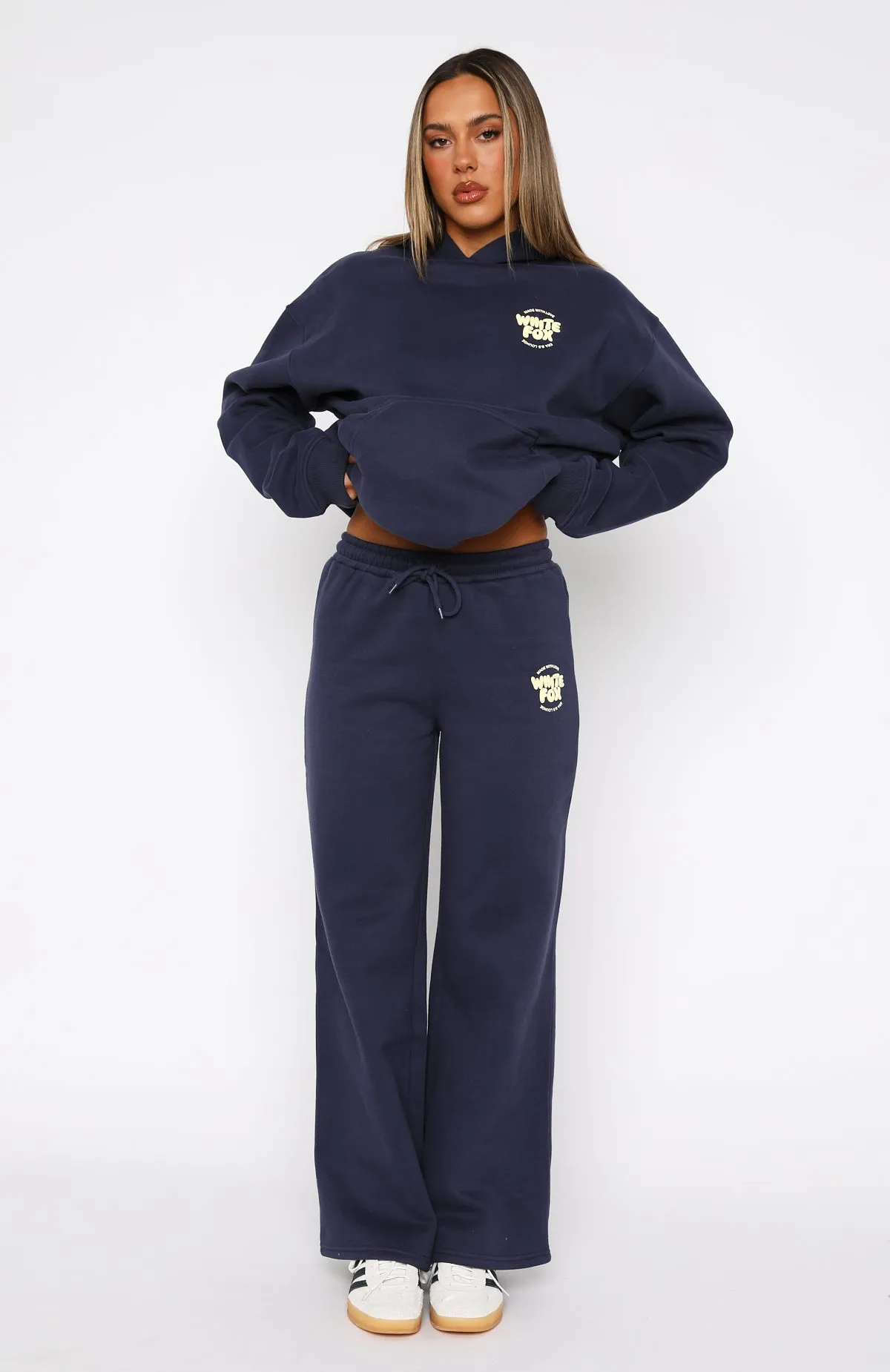 Feminine Fit With Love For You Wide Leg Sweatpants Navy