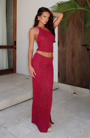 Neon-Bright Tropical-Vibes I'm Into You Knit Maxi Skirt Dragon Fruit
