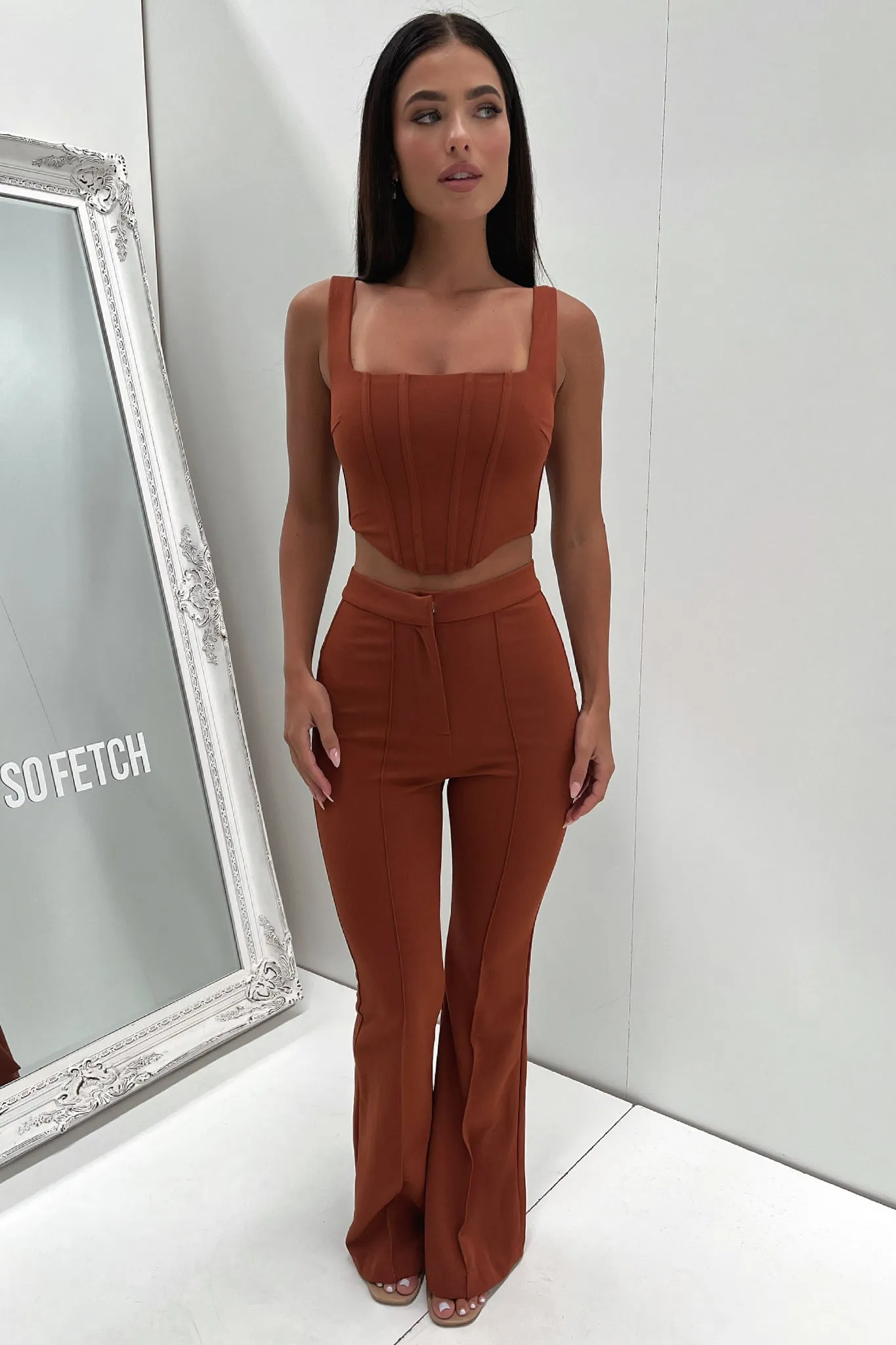 Easy Travel Smooth Finish Token Flare Pants - Brown