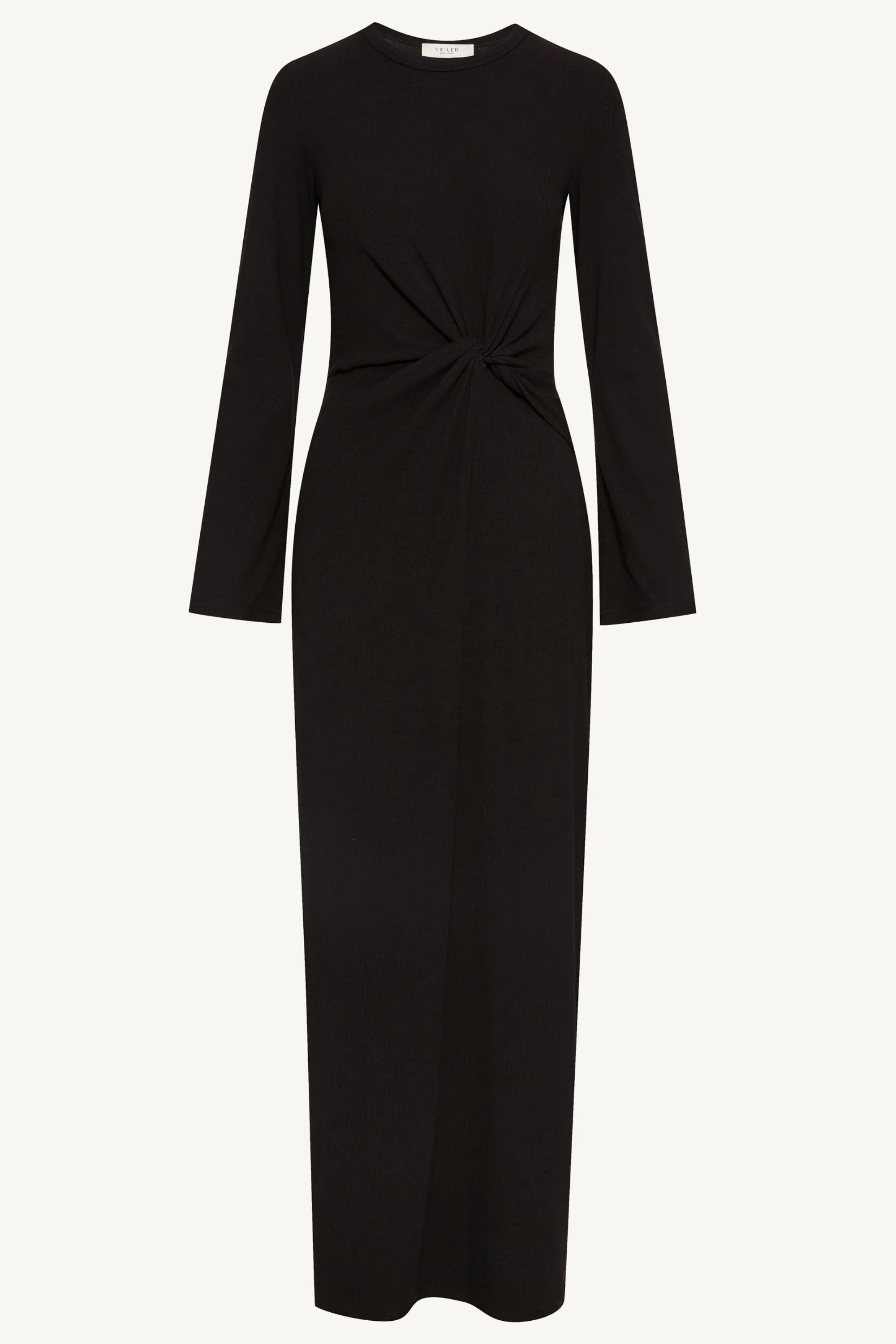 Flared shape Aissia Ribbed Twist Front Maxi Dress - Black