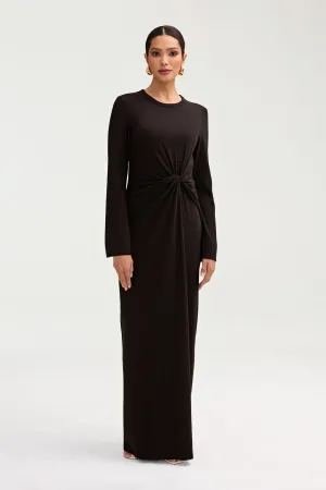 Aissia Ribbed Twist Front Maxi Dress - Black Fit Choice