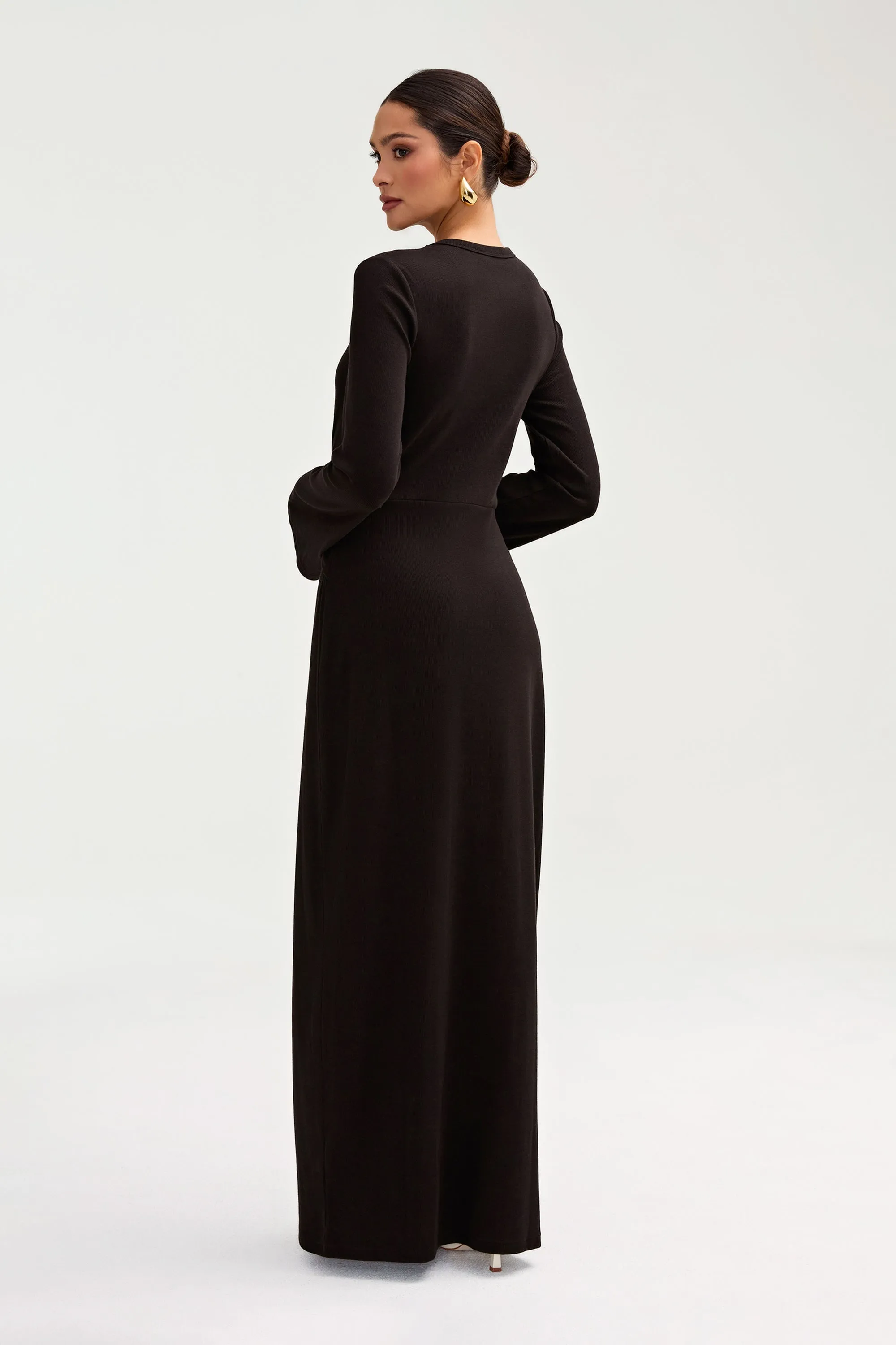 Flared shape Aissia Ribbed Twist Front Maxi Dress - Black