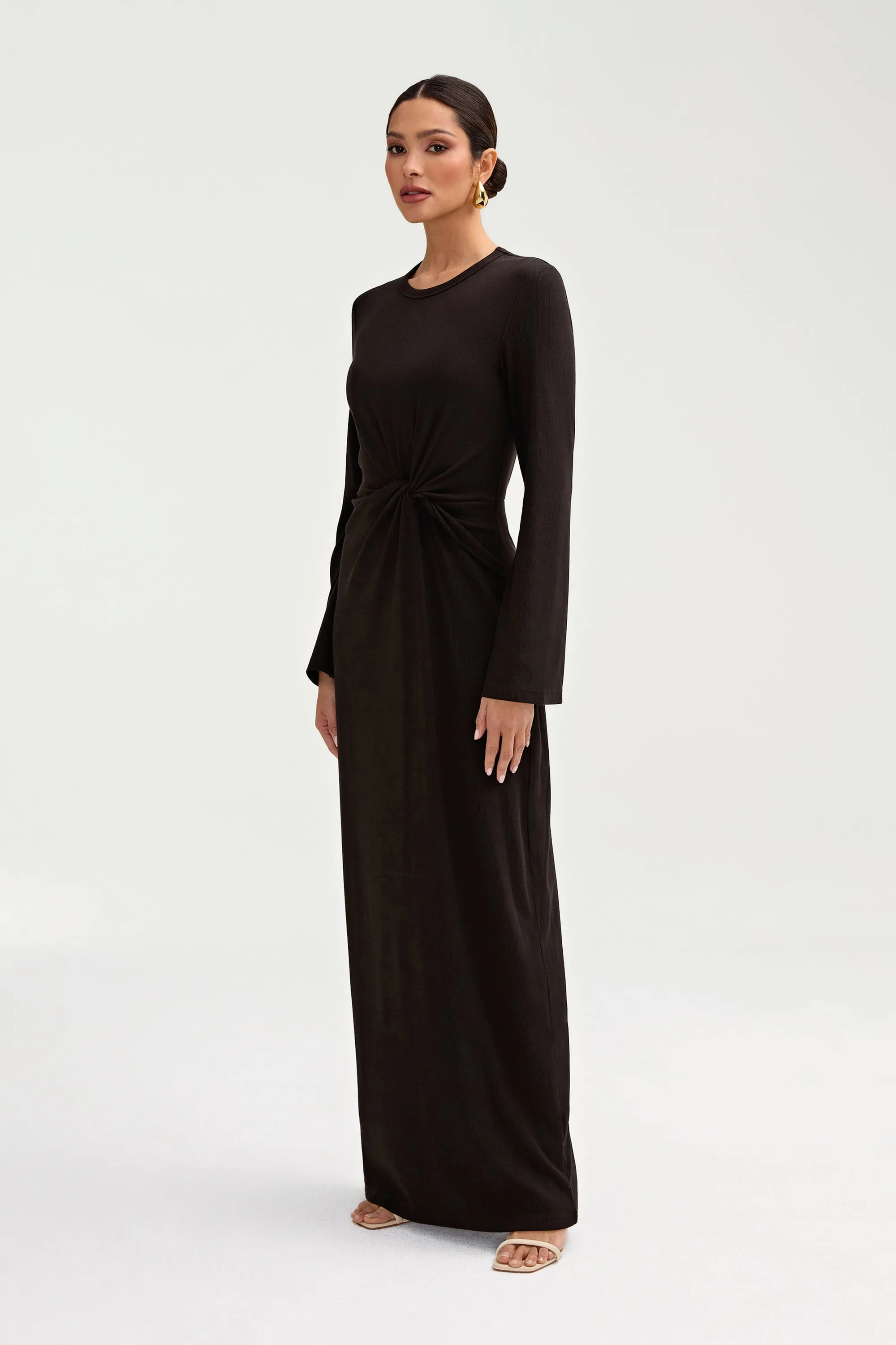 Flared shape Aissia Ribbed Twist Front Maxi Dress - Black