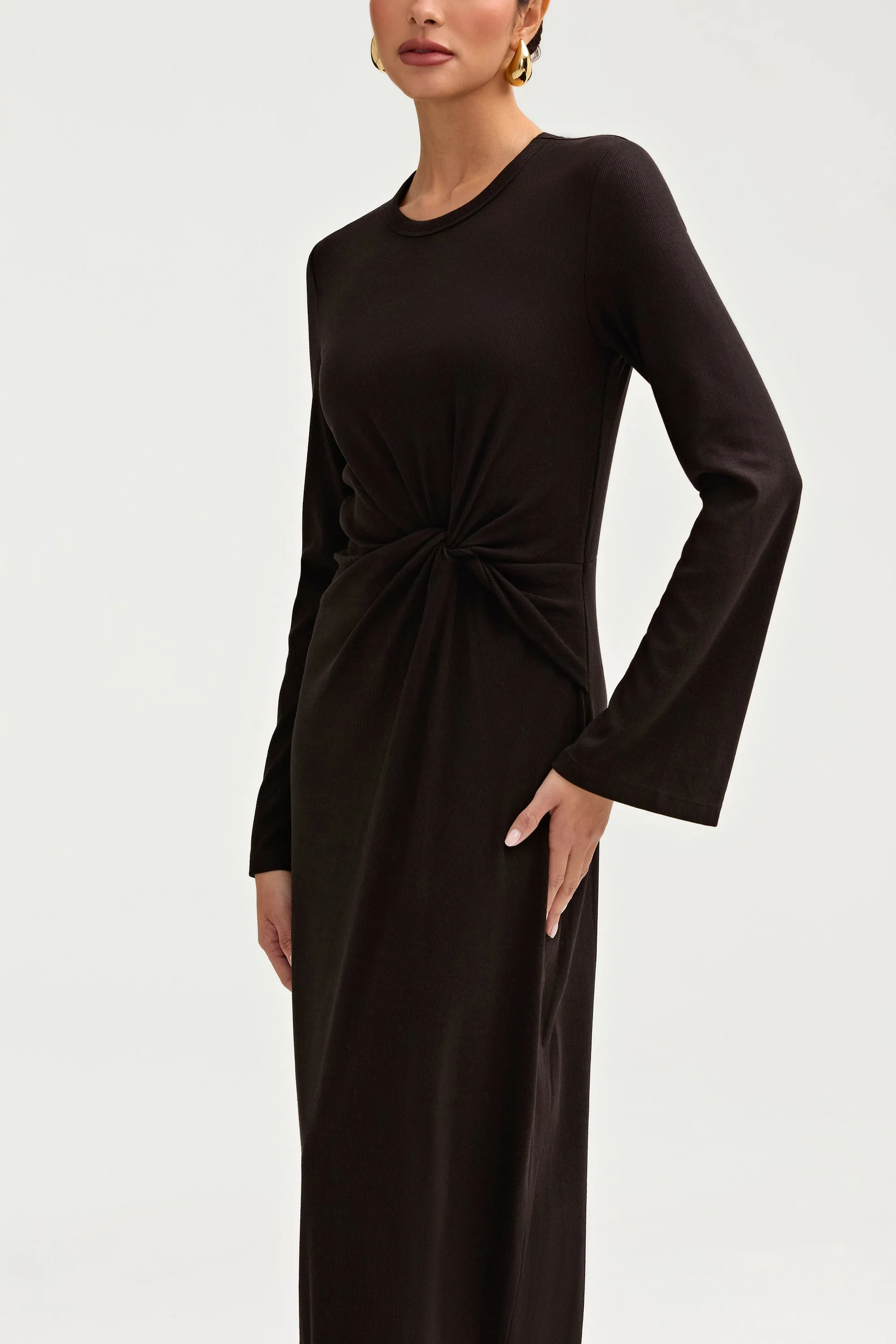 Flared shape Aissia Ribbed Twist Front Maxi Dress - Black