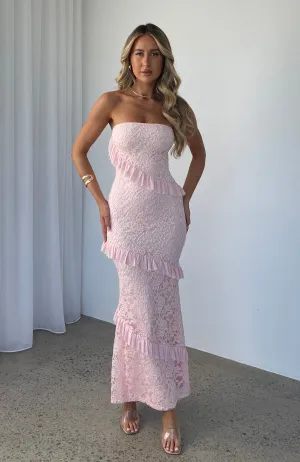 She's A Masterpiece Lace Maxi Dress Pink Wide Hemline Slim-fit