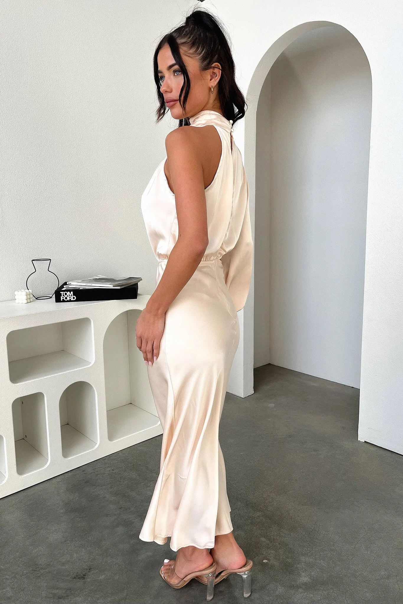 Flared Skirt Atonia Midi Dress - Champagne