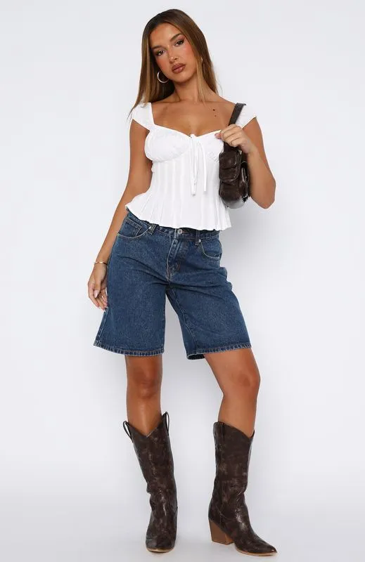 Fleece-lined Warm Bella Denim Shorts Dark Blue