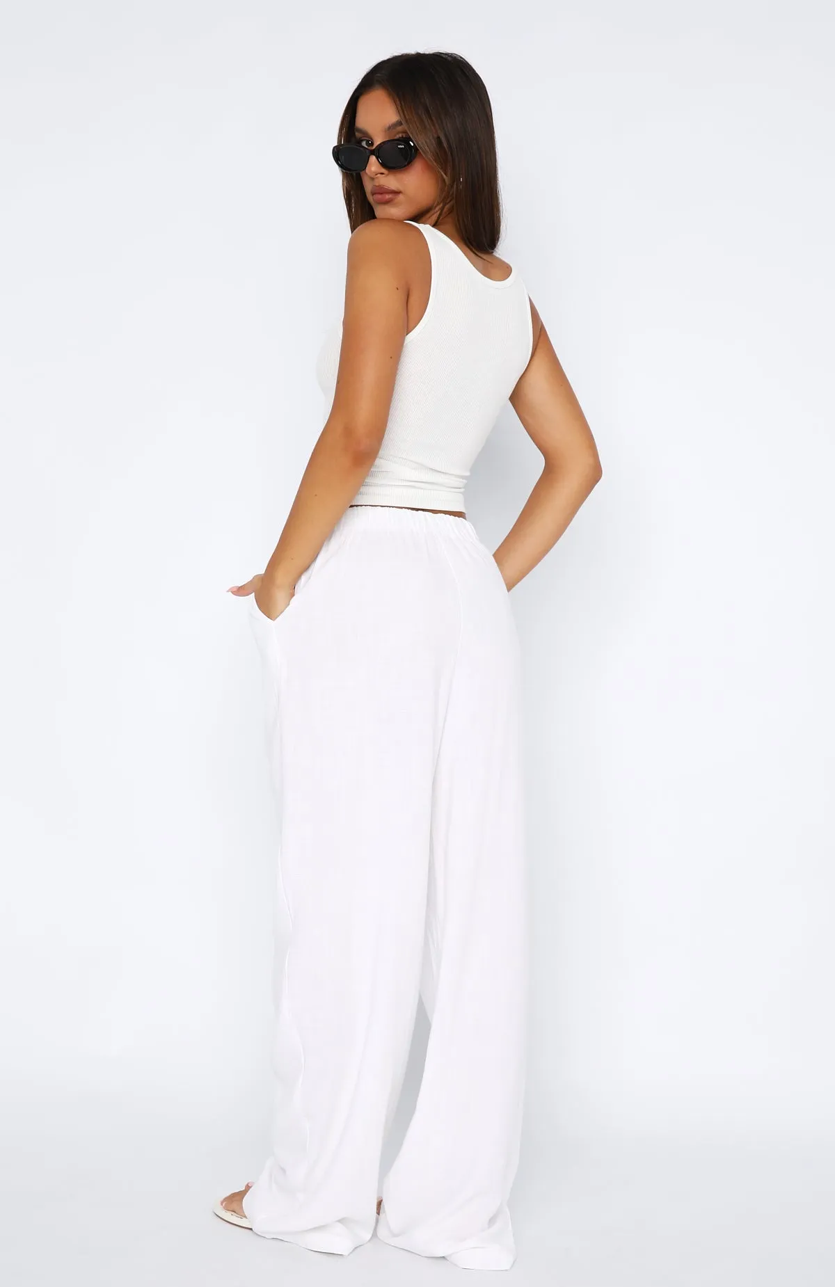 Flexible Fabric Live It Up Linen Pants White