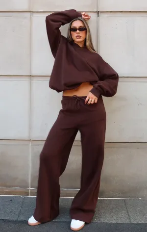 Back pockets Trendy Waist Stay Lifted Wide Leg Sweatpants Bitter Chocolate
