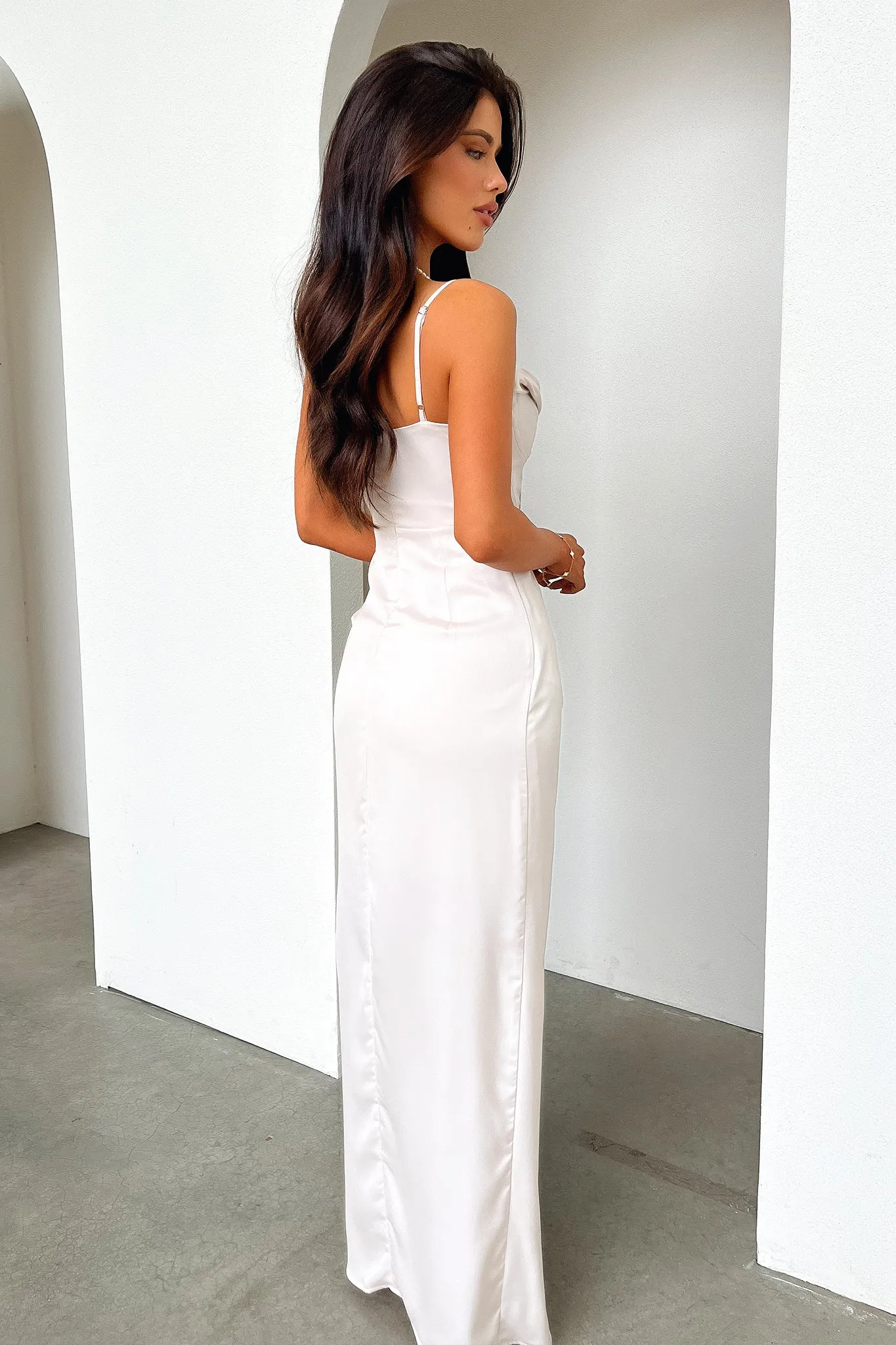 Flocked Detail Aiana Satin Maxi Dress - Champagne