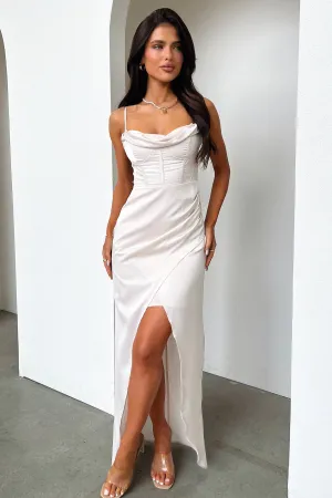 Petite Chic Statement Mood Aiana Satin Maxi Dress - Champagne