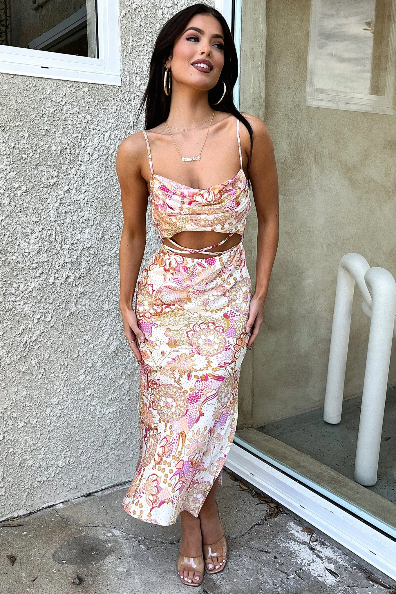 Florence Midi Dress - Pink Floral Spring Ready
