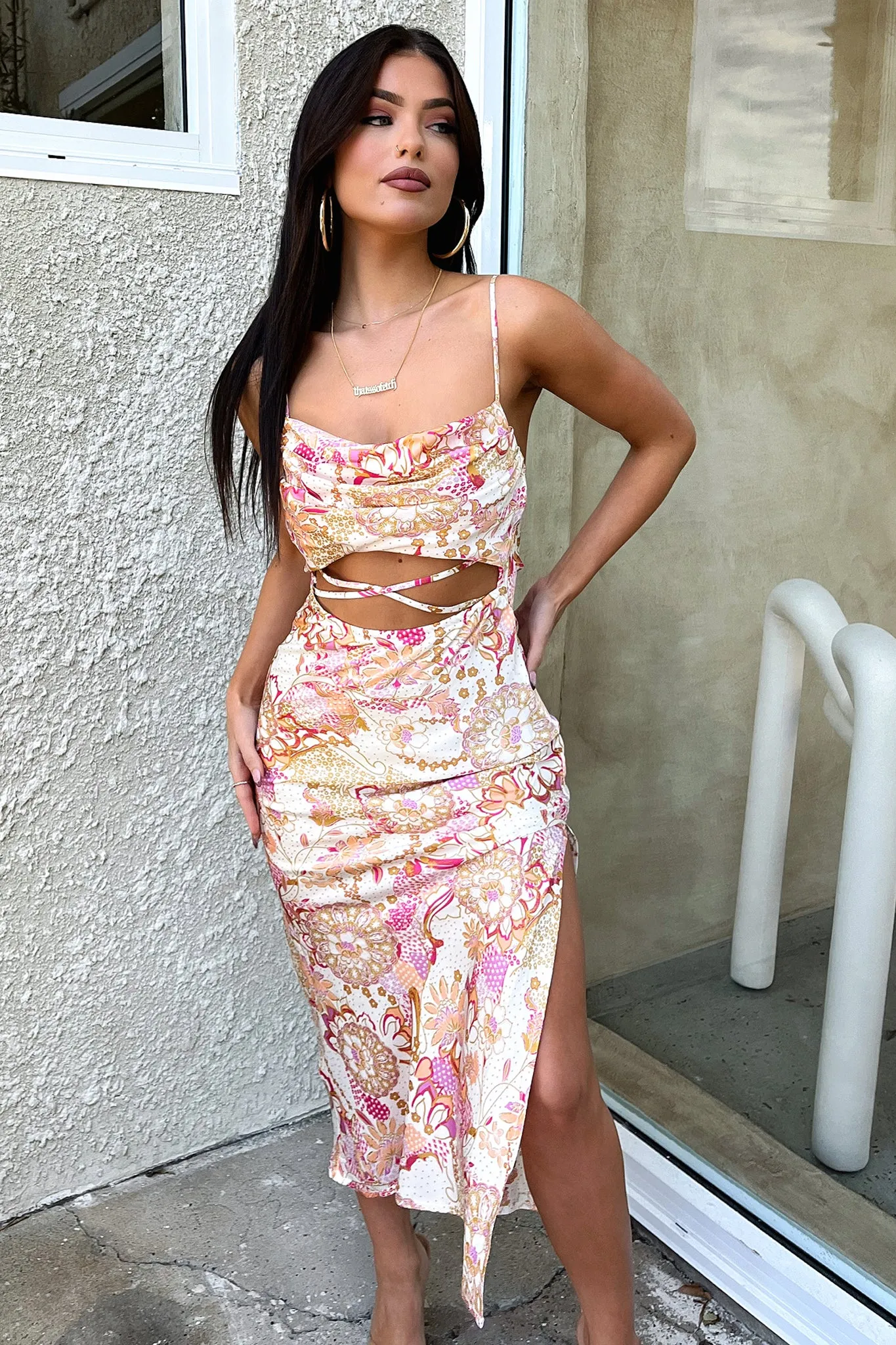 style glow Spring Tone Florence Midi Dress - Pink Floral