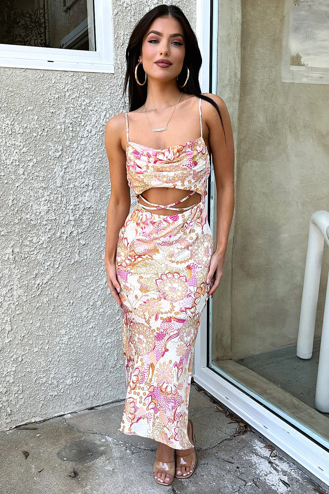 Florence Midi Dress - Pink Floral Spring Ready
