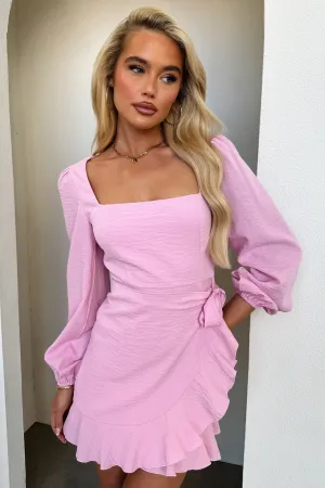 Airy Vibe Silvana Long Sleeve Wrap Mini Dress - Pink