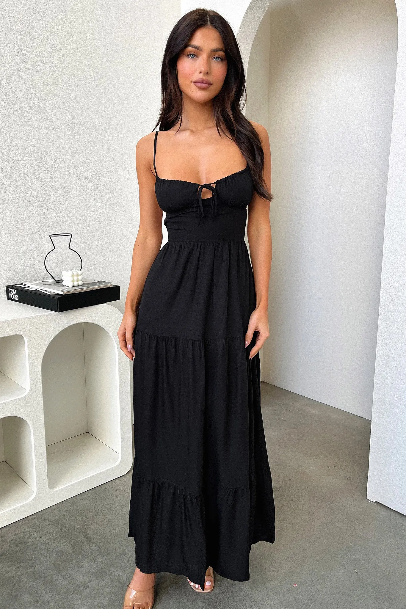 Flutter sleeve Allie Open Back Maxi Dress - Black
