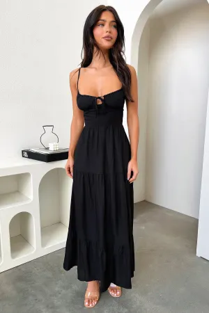 Allie Open Back Maxi Dress - Black Meadow Air Voile Light