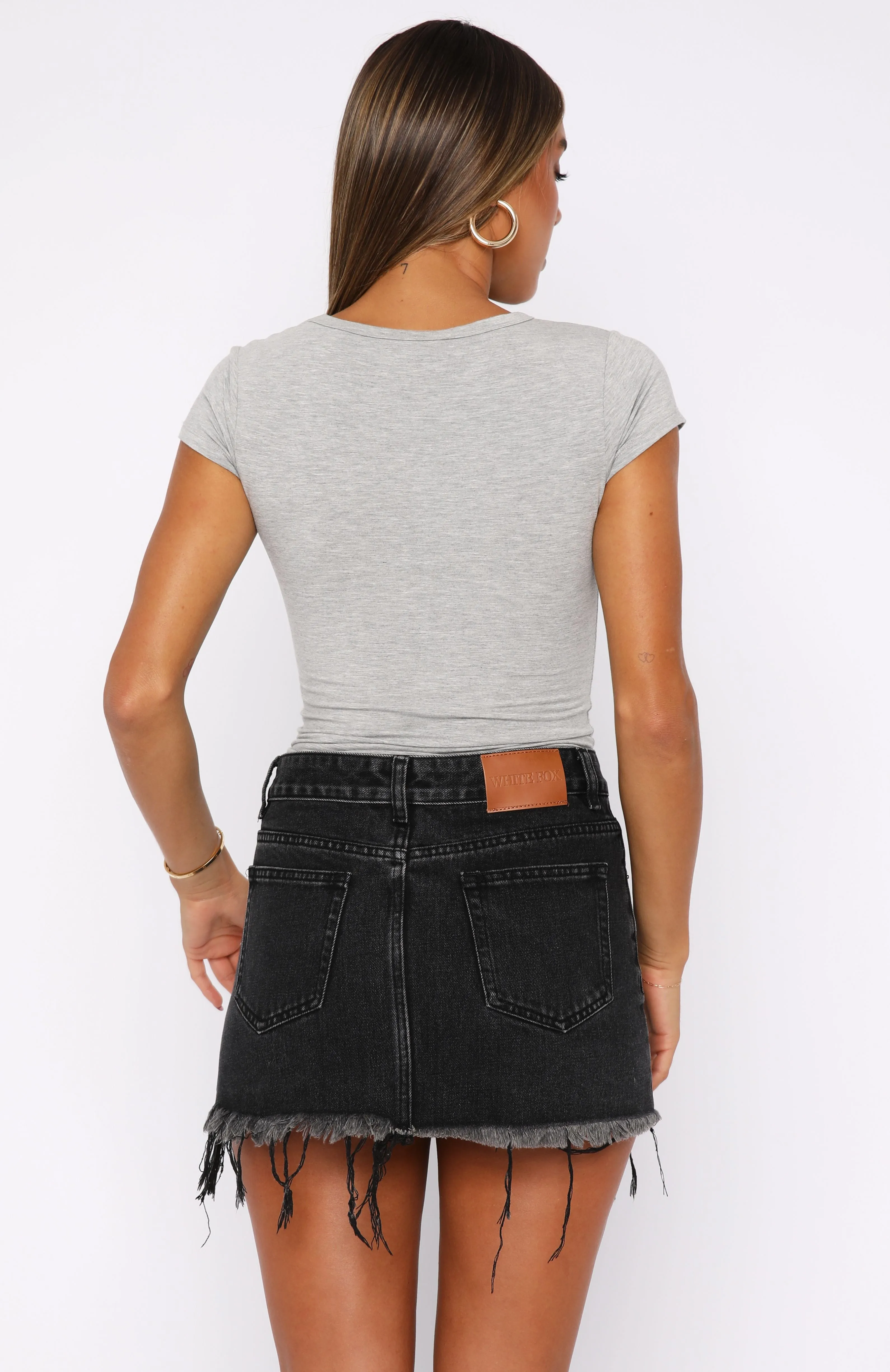Frayed Detail Amelia Denim Mini Skirt Black Acid