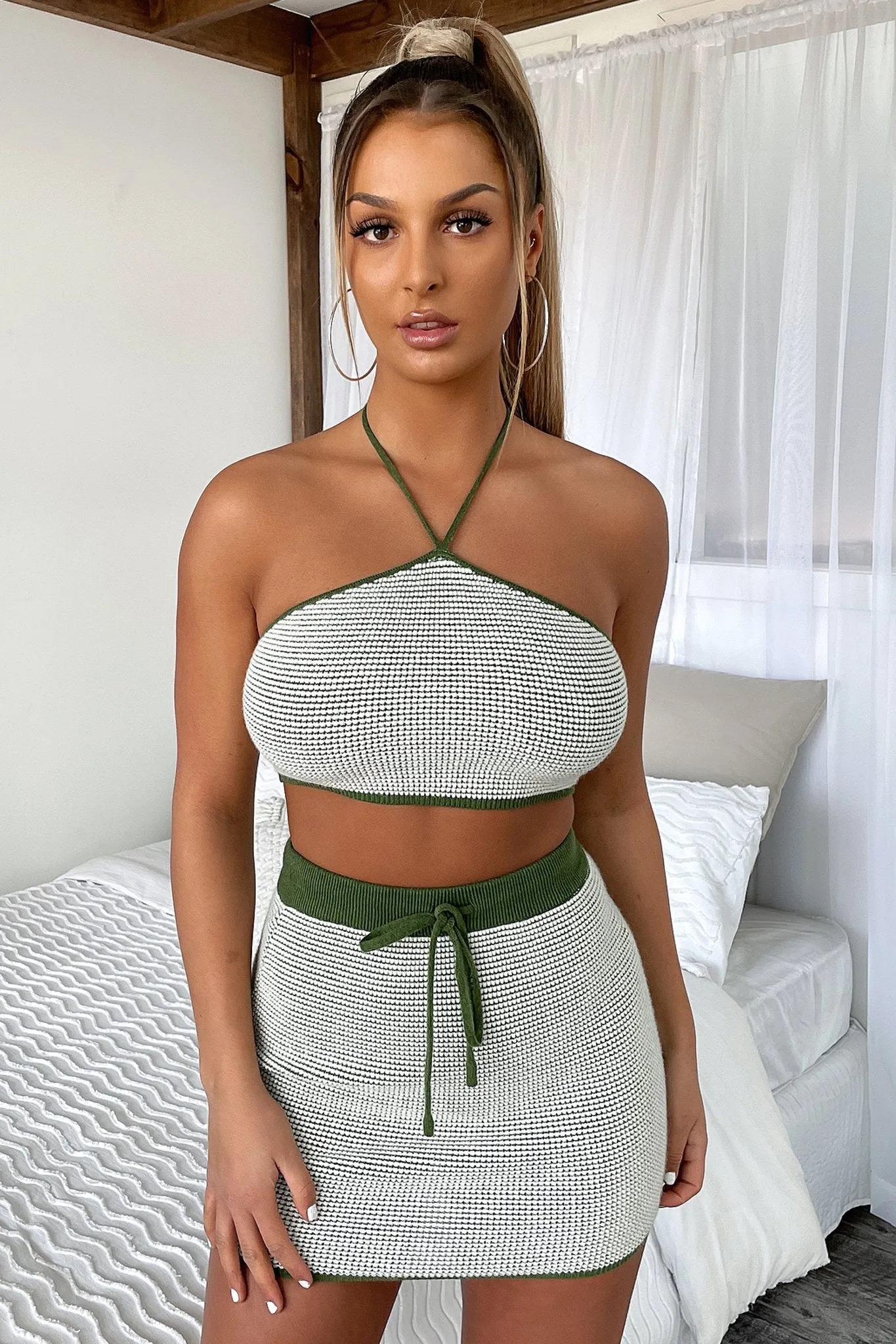 Ava Knit Crop - Green Camouflage