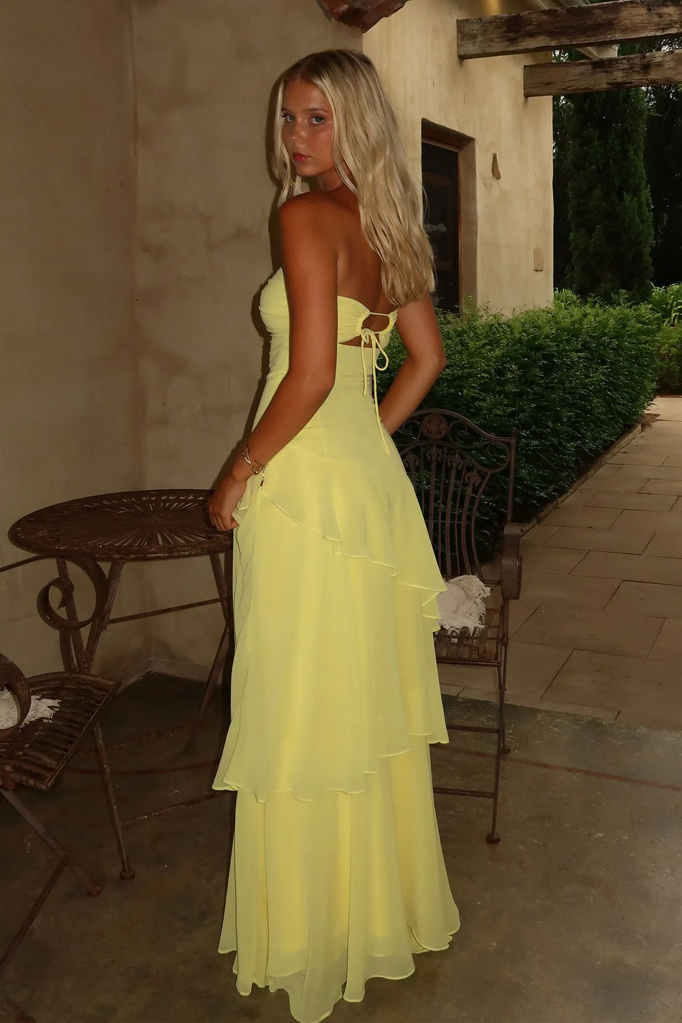 Fringe Edge Gretta Strapless Maxi Dress - Yellow