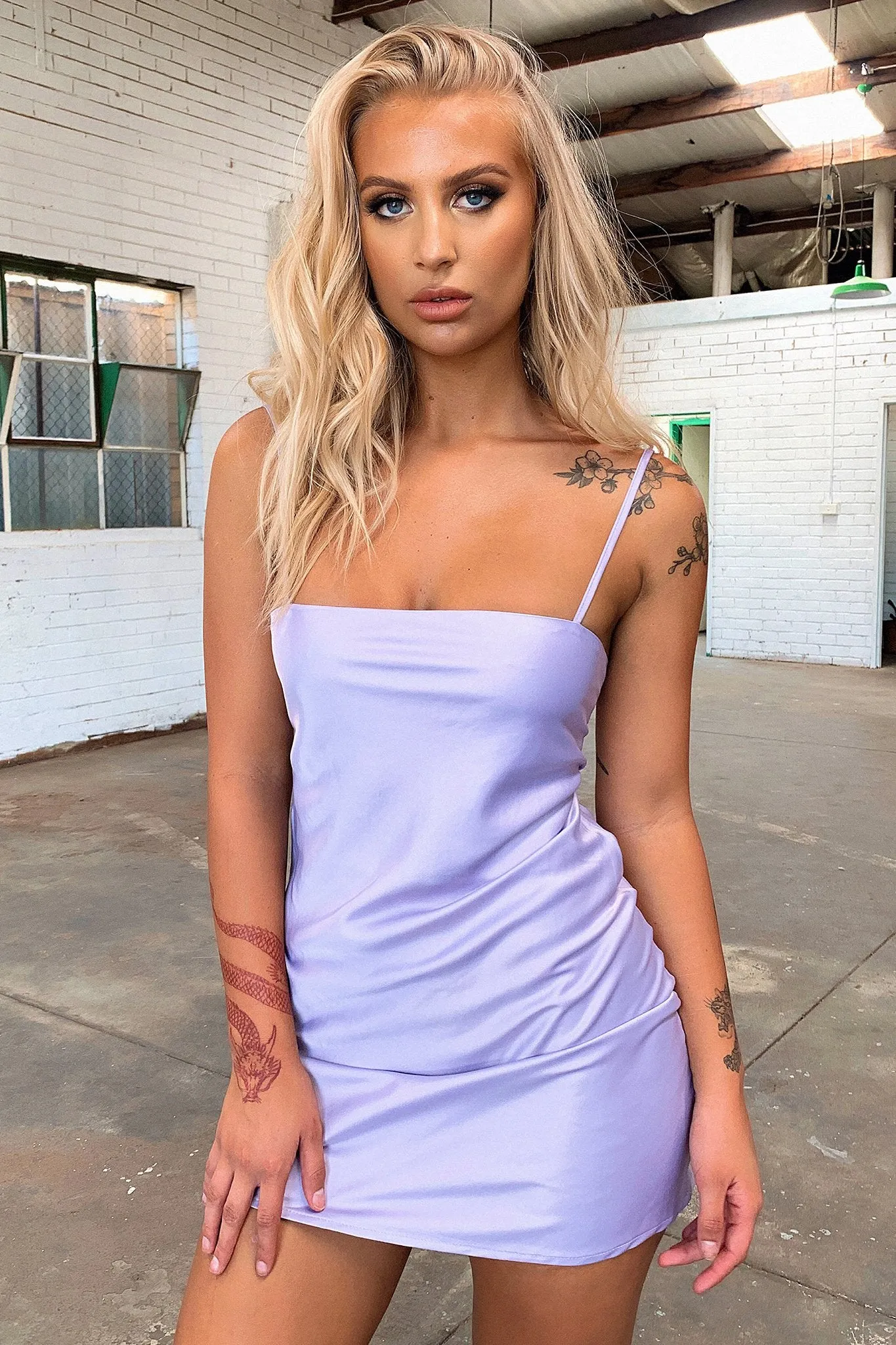 Shine Star Neon Glow Addison Satin Mini Dress - Lilac