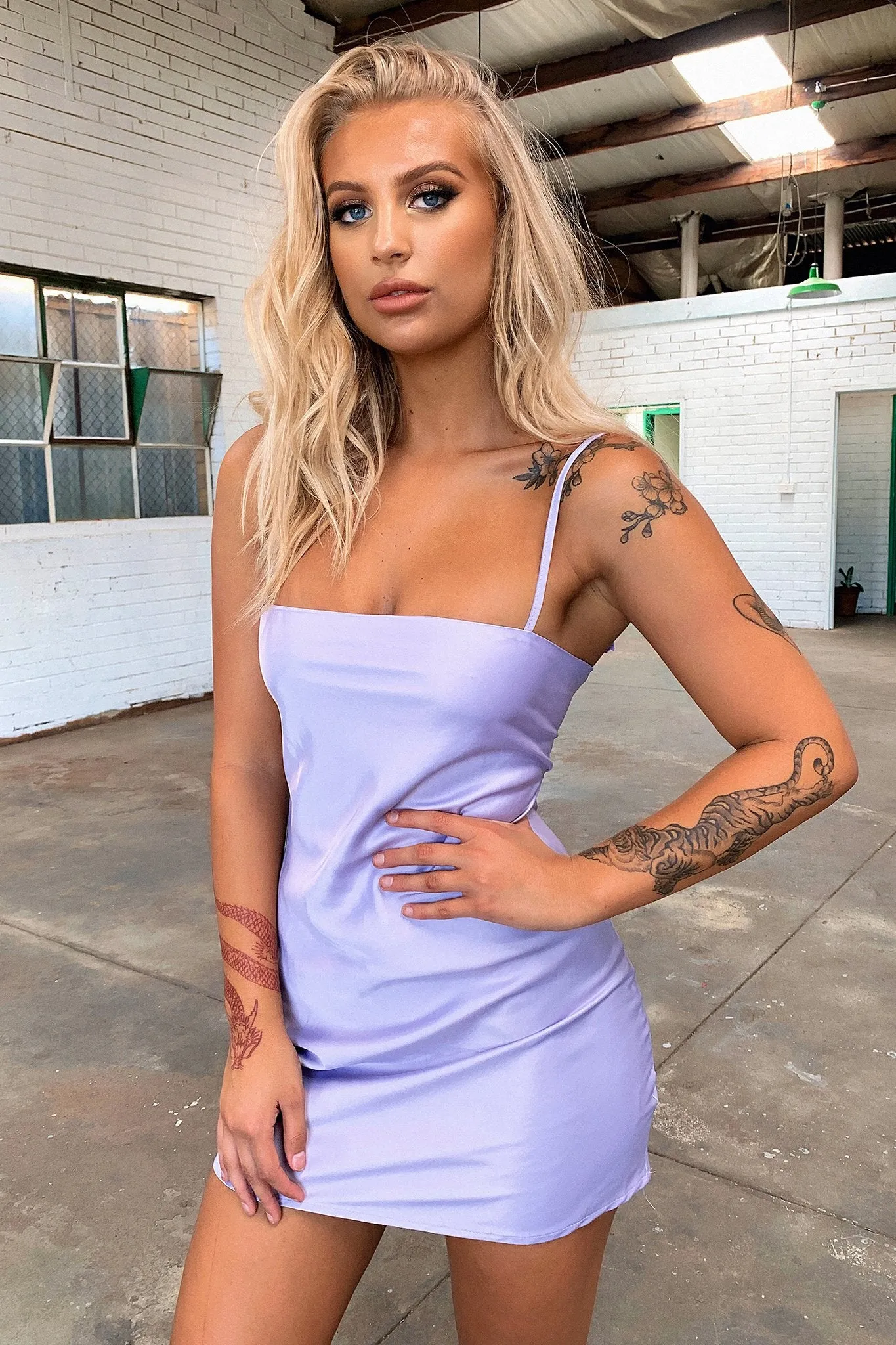 Fringe Fun Addison Satin Mini Dress - Lilac