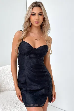 Feminine mini-length gown Easter Dress - Black Floral