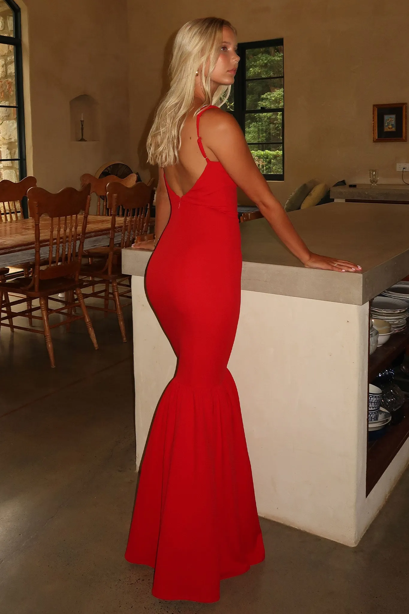 Fringed Hem Emberly Maxi Dress - Red