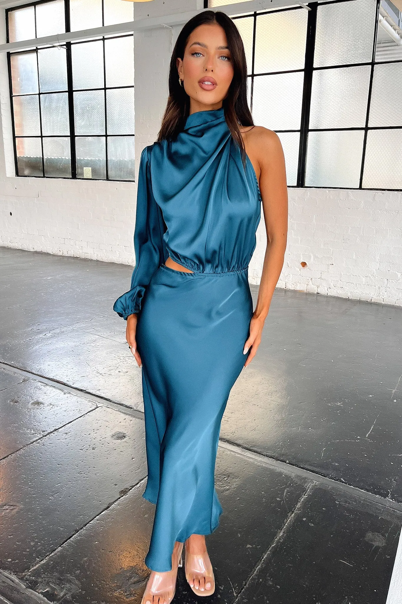 Front Button Row Atonia Midi Dress - Emerald