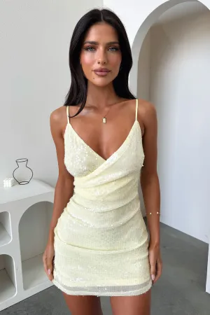 Club look Shine Fresh Kelera Mini Dress - Baby Yellow Sequin