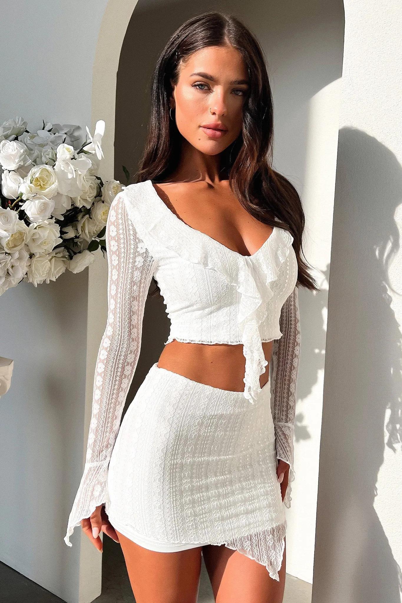 Gathered Hem Aperol Skirt - White