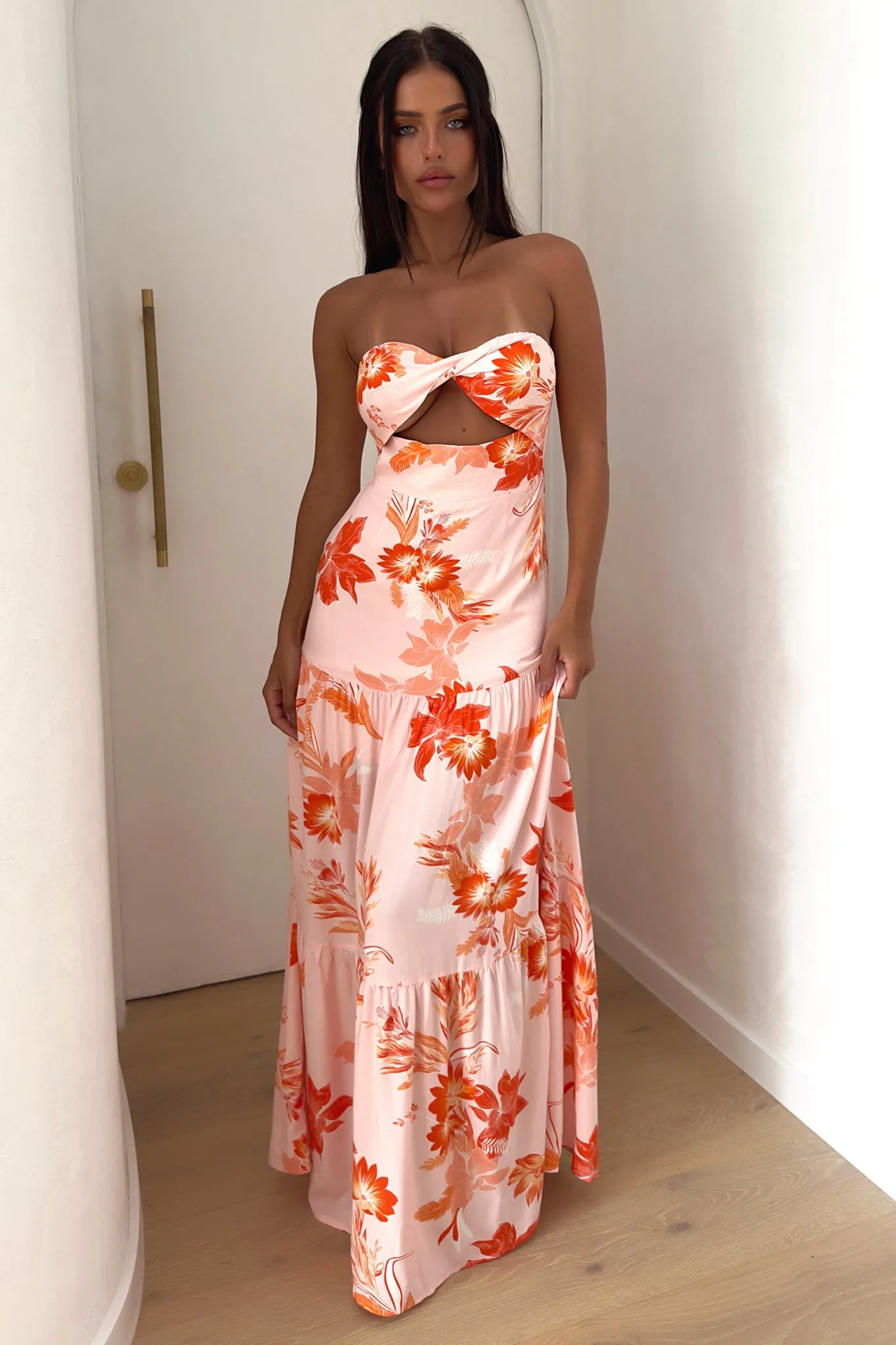 Giada Maxi Dress - Orange Floral Low Back