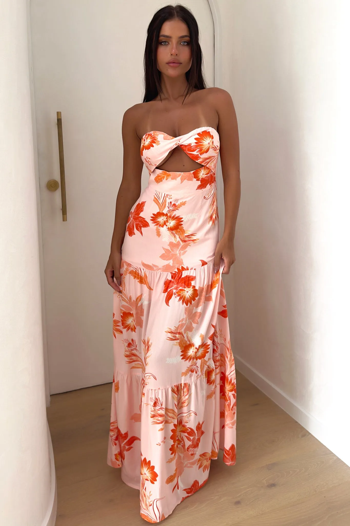 Giada Maxi Dress - Orange Floral Soft Pink forest calm