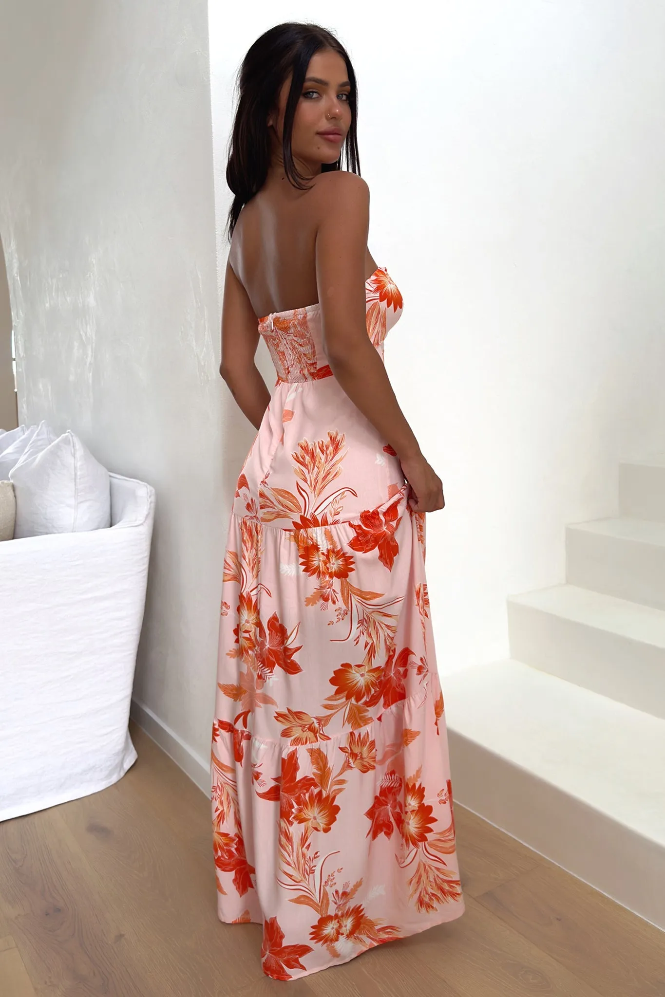 Giada Maxi Dress - Orange Floral Low Back