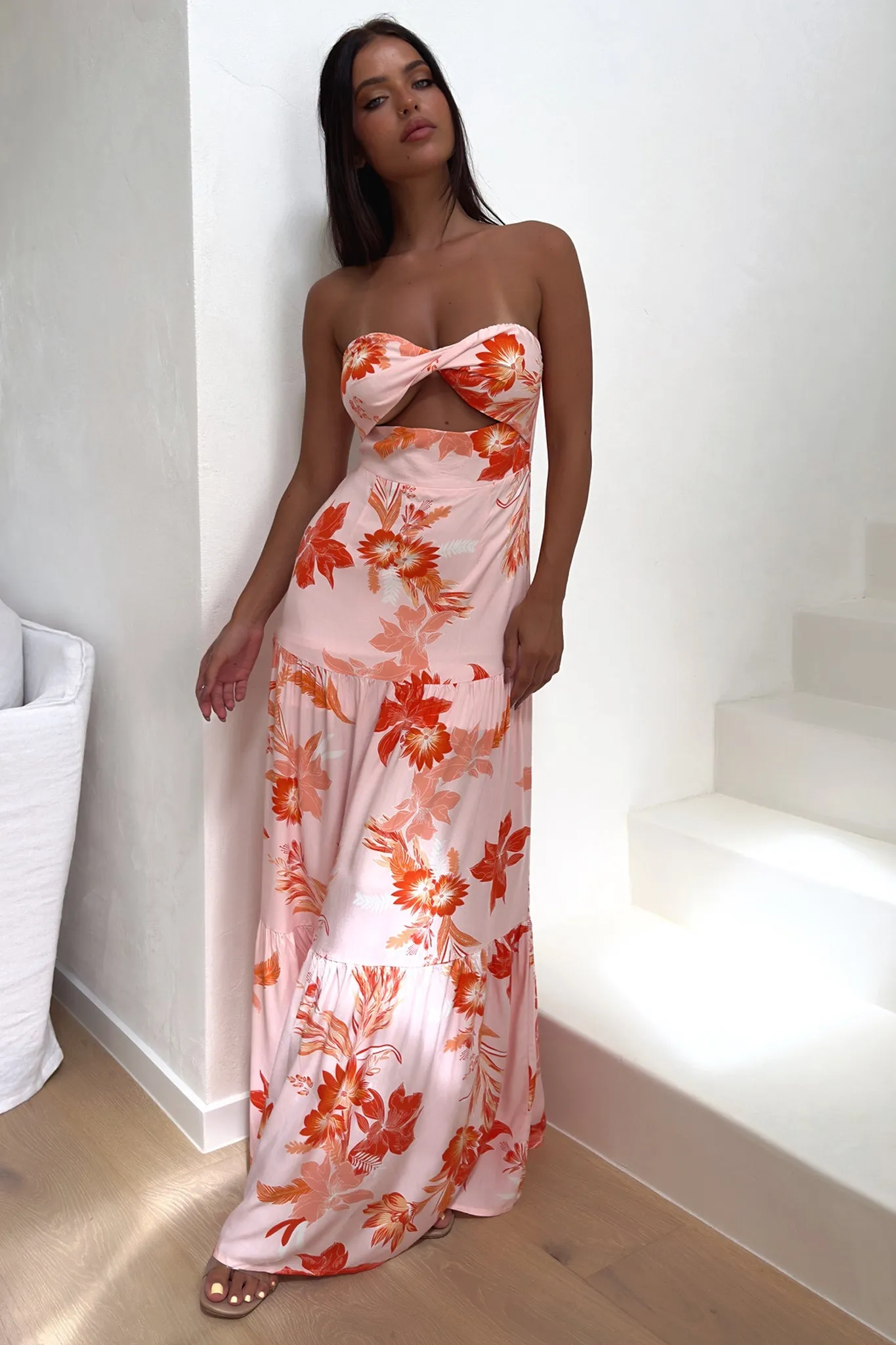 Giada Maxi Dress - Orange Floral Low Back