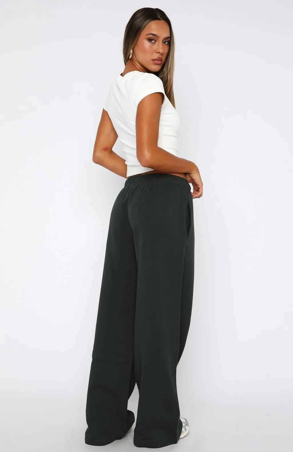 Give It A Rest Wide Leg Sweatpants Forest Green Flattering Style