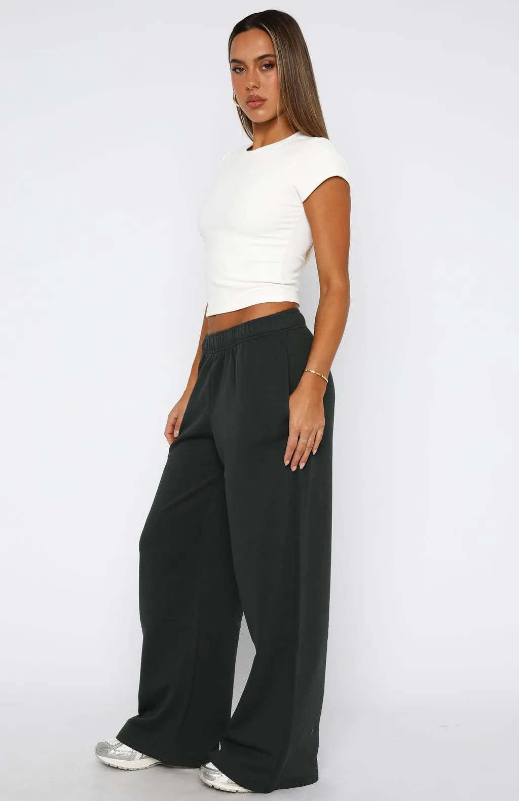 Give It A Rest Wide Leg Sweatpants Forest Green Flattering Style