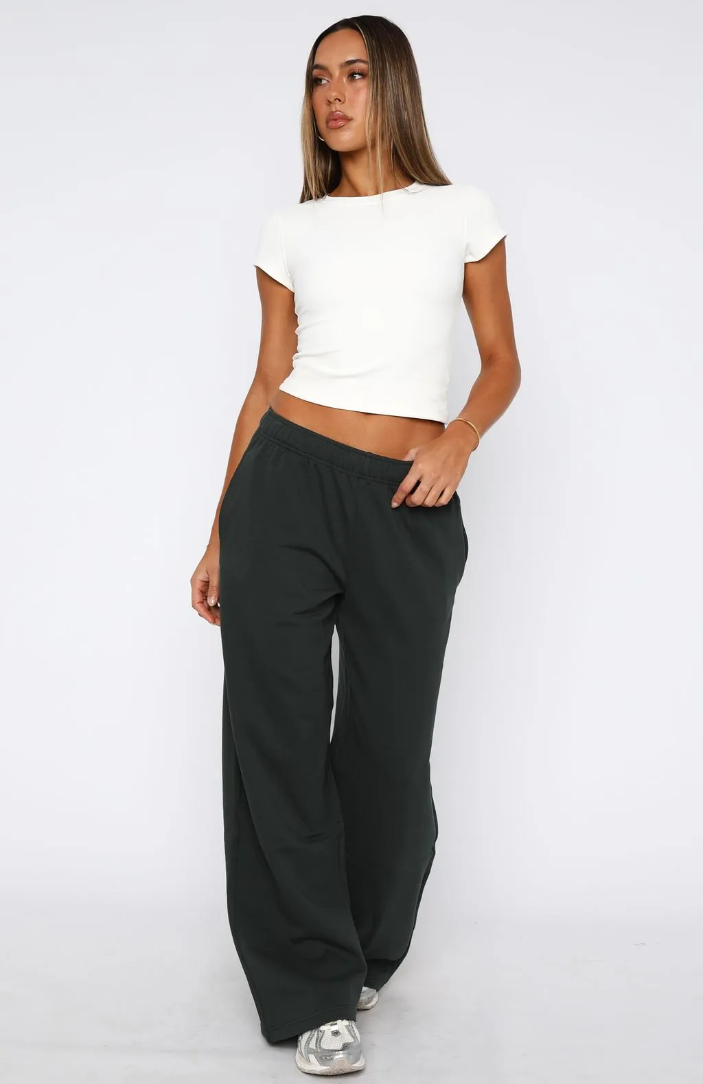 Give It A Rest Wide Leg Sweatpants Forest Green Flattering Style