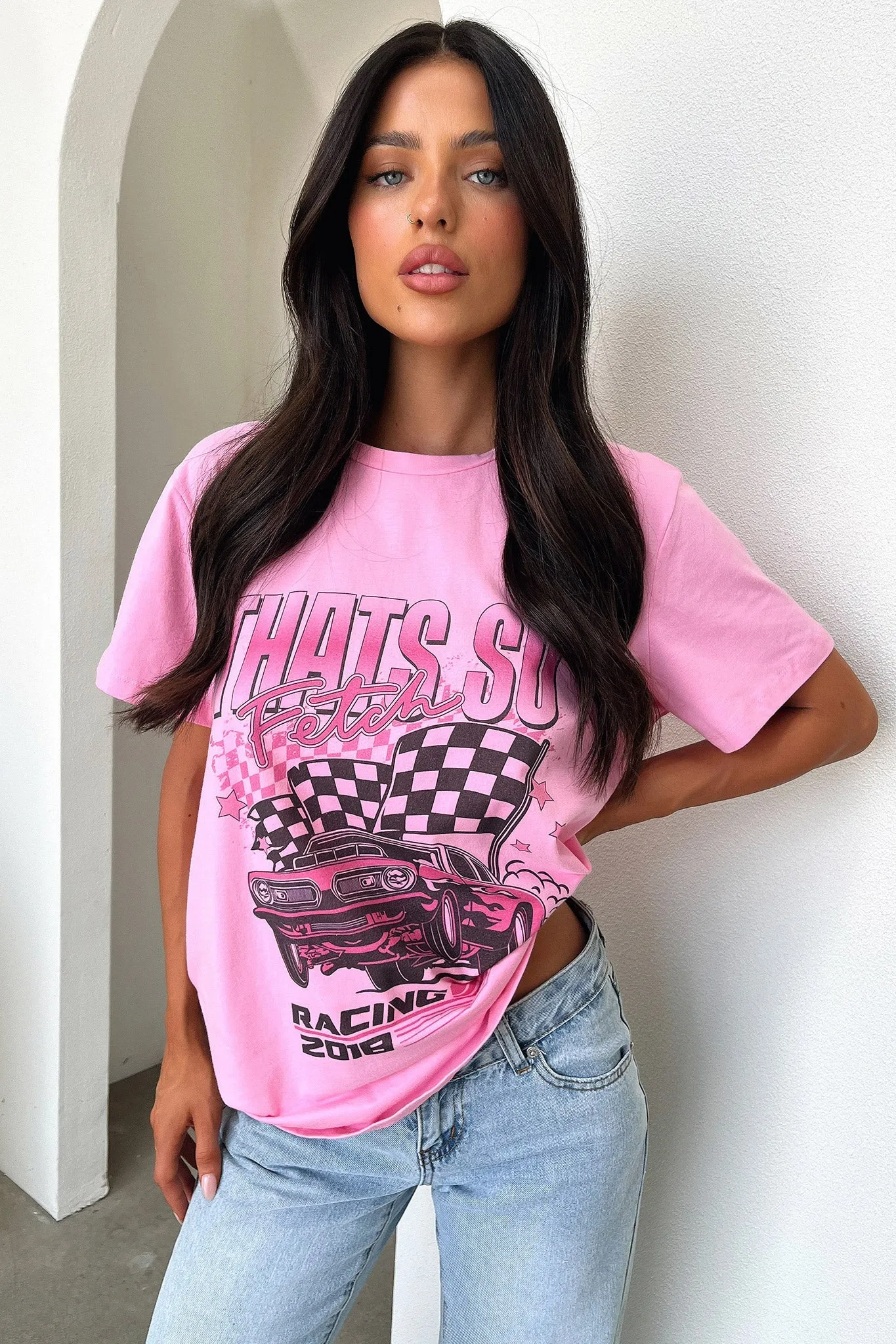 Global Style Pitstop Oversized Tee - Pink