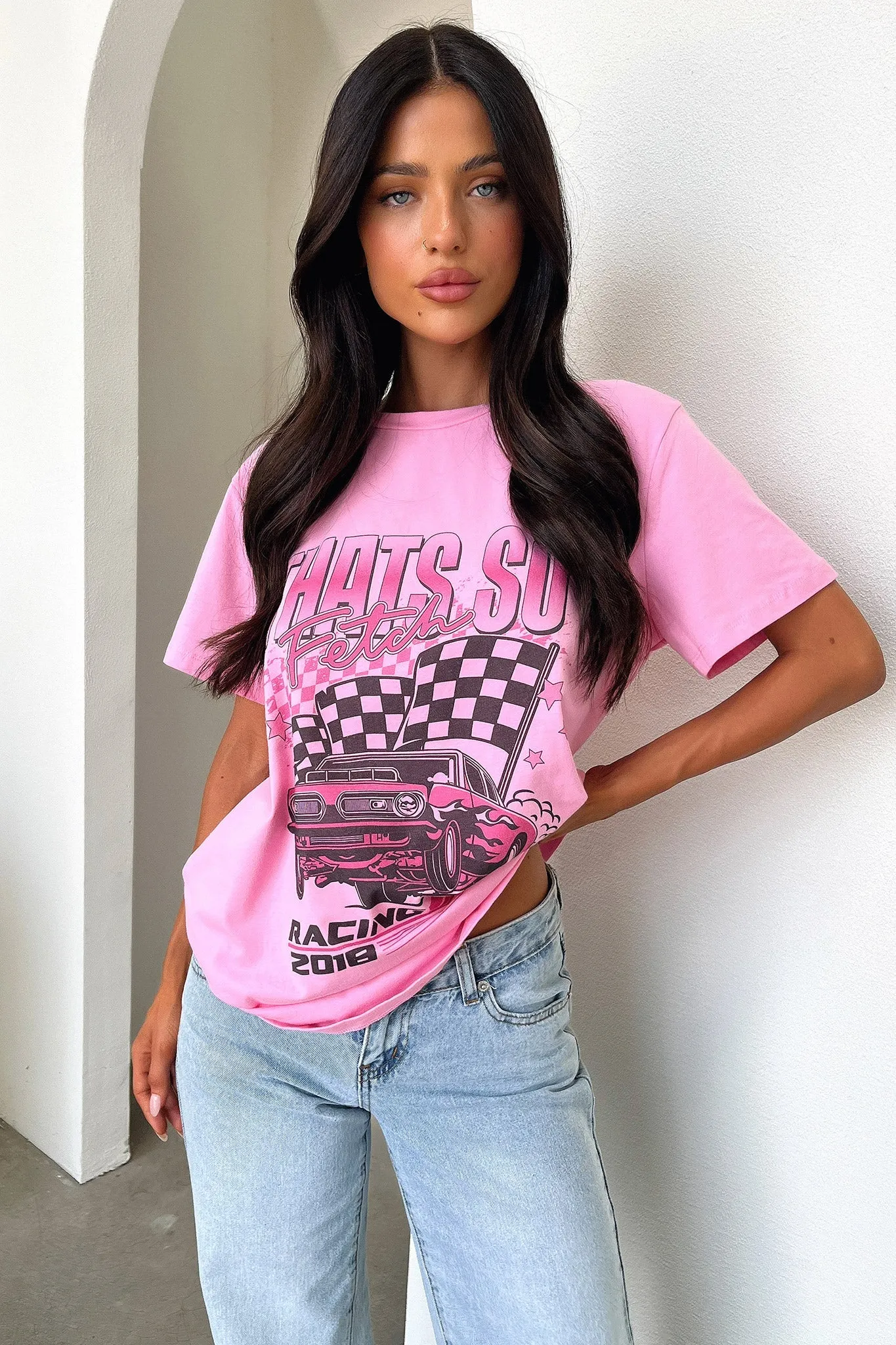 Global Style Pitstop Oversized Tee - Pink