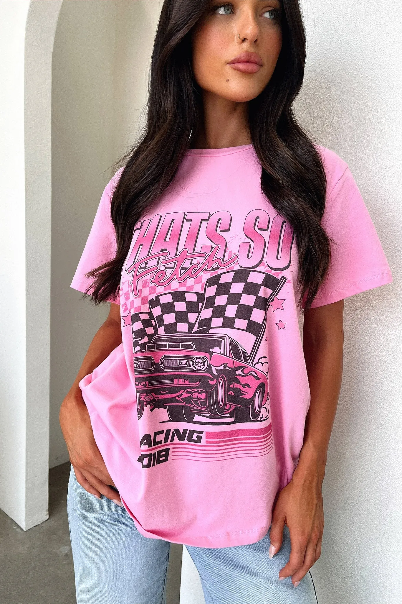 Global Style Pitstop Oversized Tee - Pink