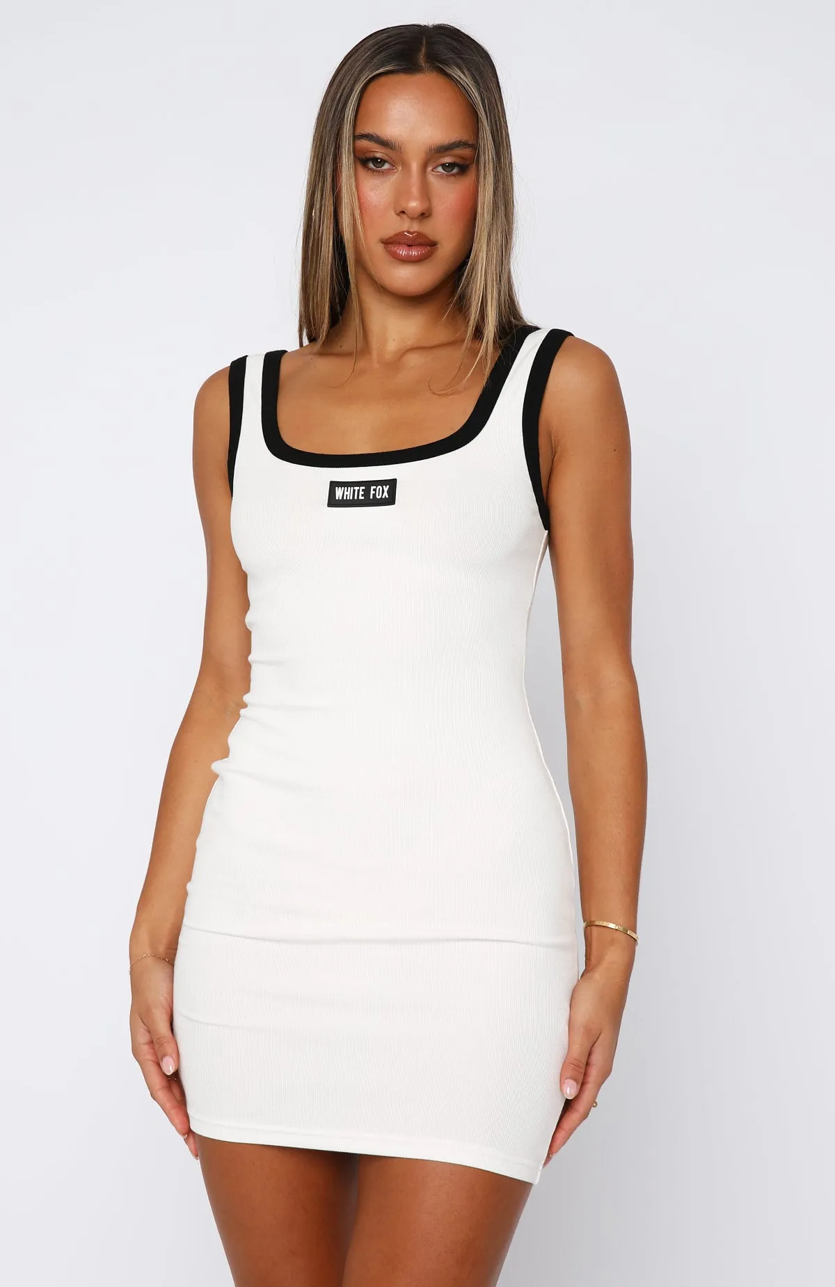Gloss Finish Our Own Way Ribbed Mini Dress White