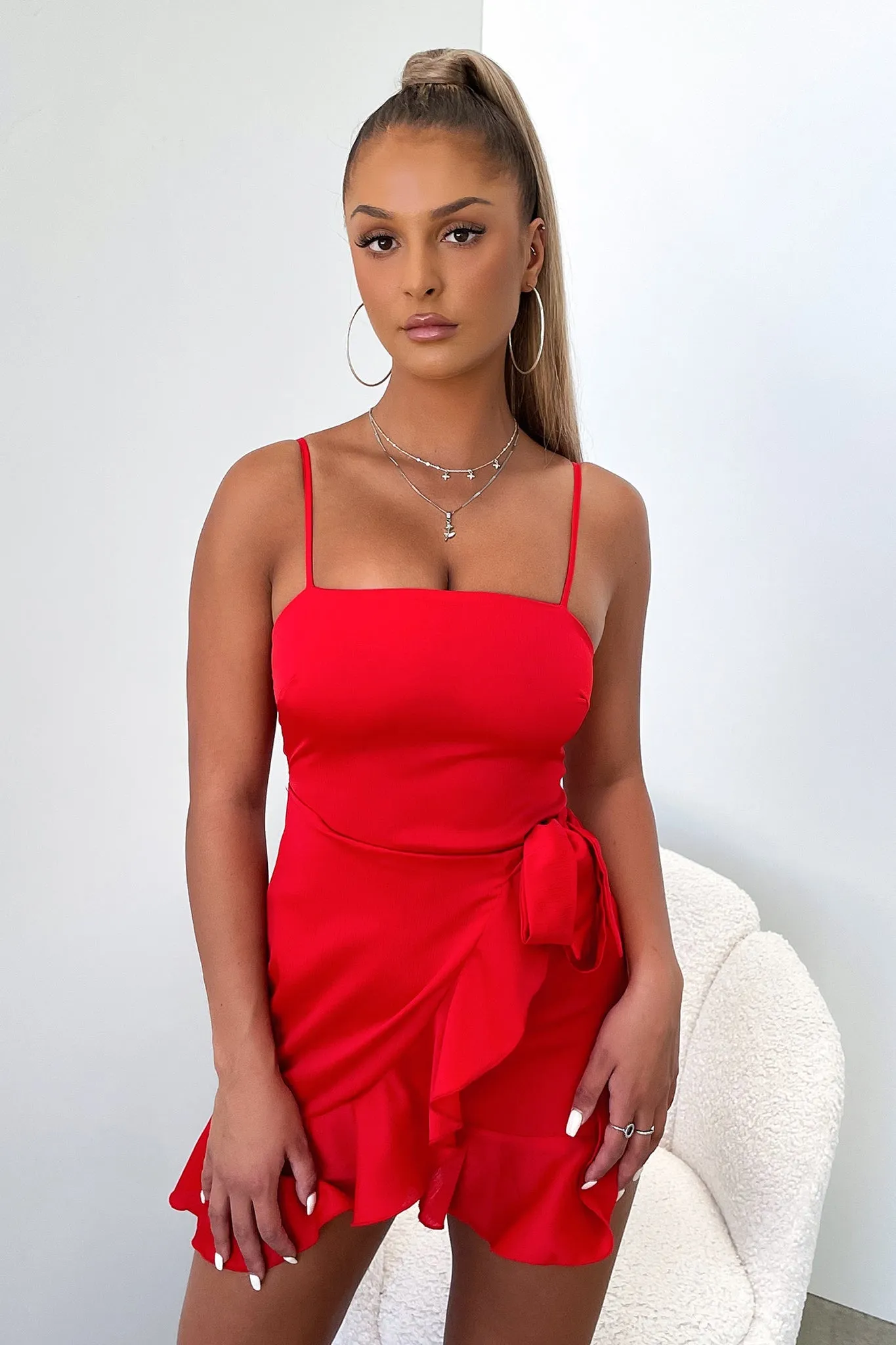 Grace Dress - Red Silk Cold shoulder