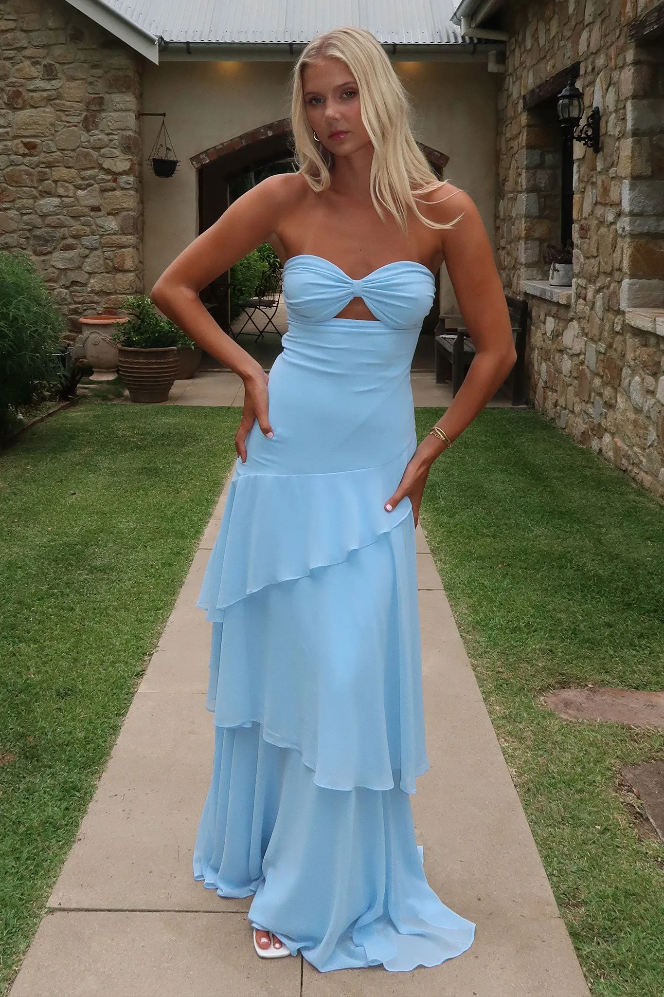 Non-Iron Gretta Strapless Maxi Dress - Blue