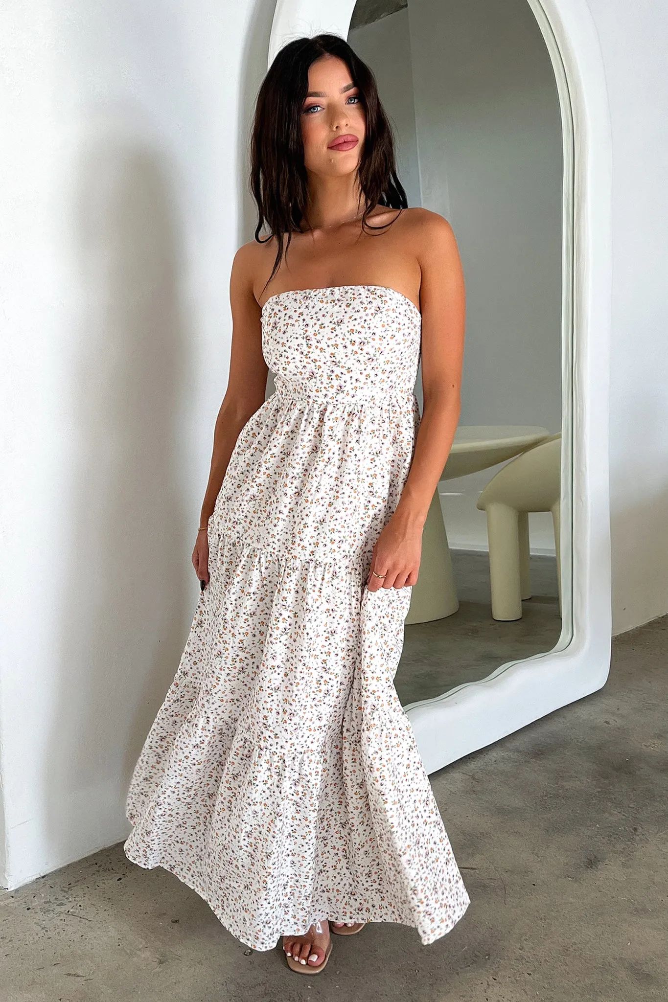 Hailey Maxi Dress - White Floral Party Glam