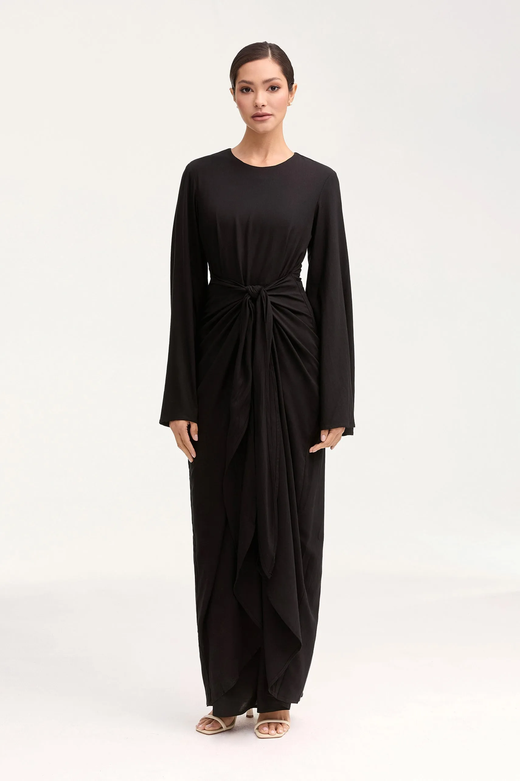 Hanadi Wrap Maxi Dress - Black Skin Glow