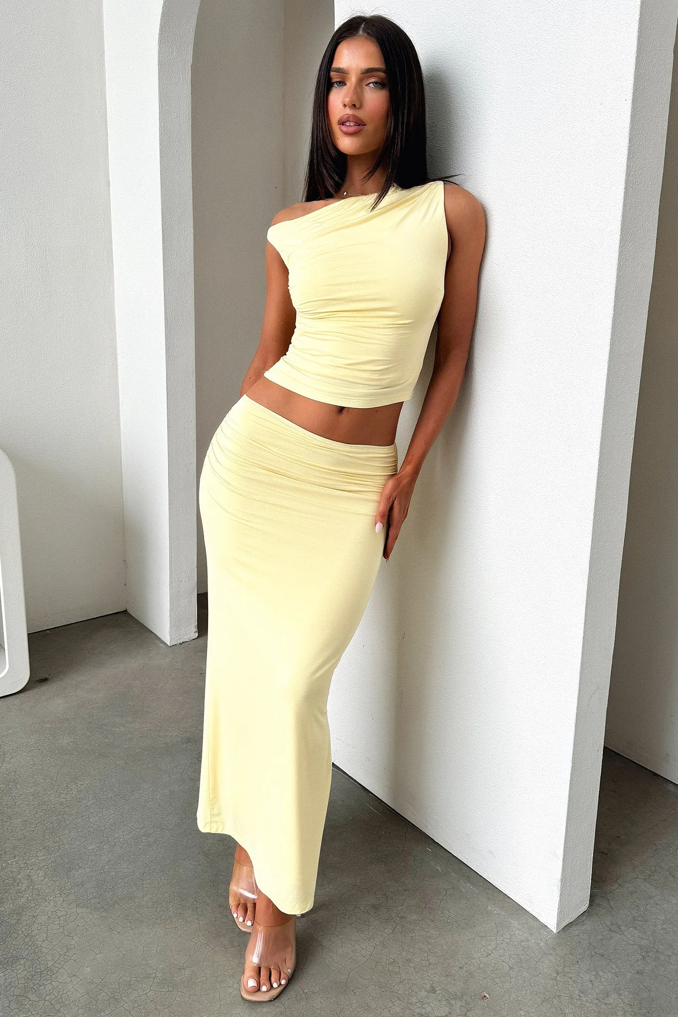 High aesthetic value Vamika Off Shoulder Ruched Top - Yellow